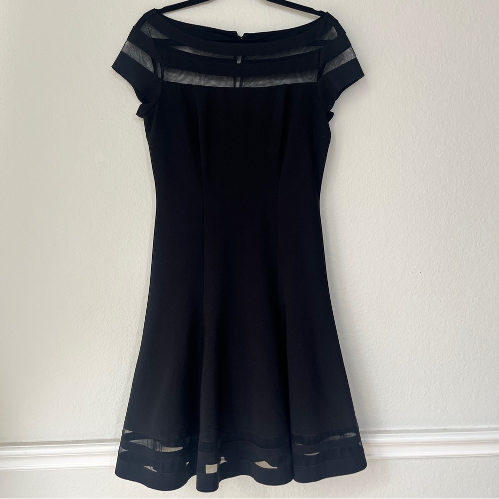White House Black Market‎ Sheer Accent Black Dress Staple Essential Capsule LBD